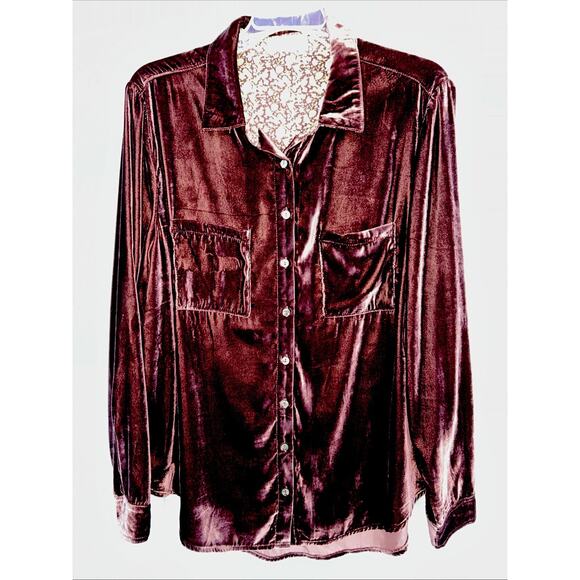 Natural Life Size Large Brown Velvet Button Down Floral Flip Cuff Gorpcore - Picture 1 of 14